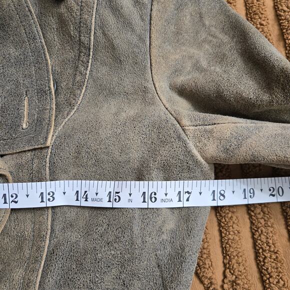 Express Womens Vtg Y2K Moto Brown Genuine Leather Suede Double Breasted Jacket 2 - Picture 11 of 12